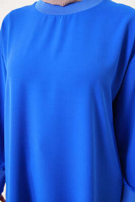 Yırtmaçlı Salaş Tunik Saks - Tunik