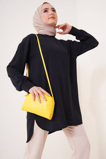 Yırtmaçlı Salaş Tunik Siyah - Tunik