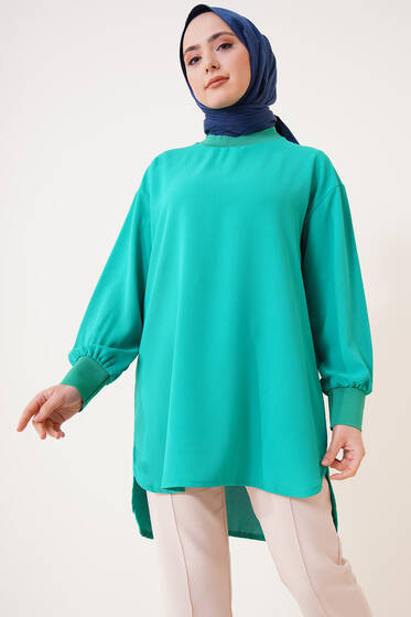Yırtmaçlı Salaş Tunik Yeşil - Tunik