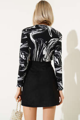 Yırtmaçlı Süet Mini Etek Siyah - Kadın Giyim Modelleri