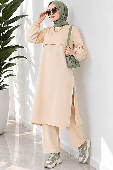 Yırtmaçlı Uzun İkili Takım Bej - 300-500 TL Ürünler