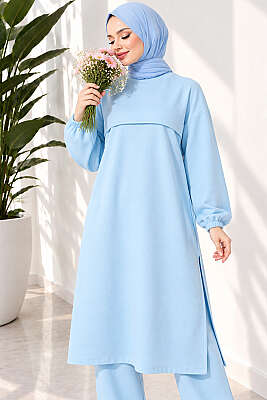 Yırtmaçlı Uzun İkili Takım Buz Mavisi - 300-500 TL Ürünler