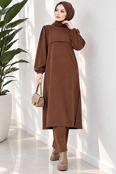 Yırtmaçlı Uzun İkili Takım Kahve - 300-500 TL Ürünler