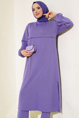 Yırtmaçlı Uzun İkili Takım Lila - Yılın Fırsatı