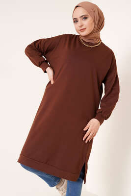 Yırtmaçlı Uzun Tunik Kahve 