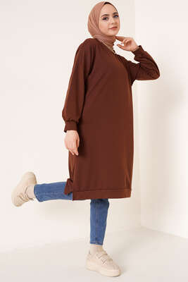 Yırtmaçlı Uzun Tunik Kahve - Tunik