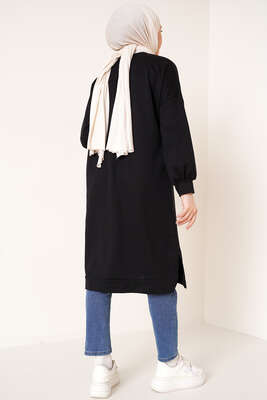Yırtmaçlı Uzun Tunik Siyah - Tunik