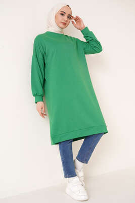 Yırtmaçlı Uzun Tunik Yeşil - Tunik