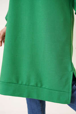 Yırtmaçlı Uzun Tunik Yeşil - Tunik