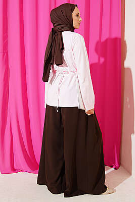 Yırtmaçlı Yanları İp Bağcıklı Tunik Pembe - Tunik