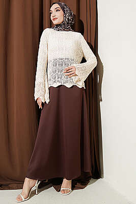 Yön Desen Ajurlu Triko Kazak Bej - Triko Kazak