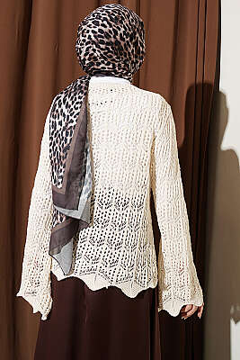 Yön Desen Ajurlu Triko Kazak Bej - Triko Kazak