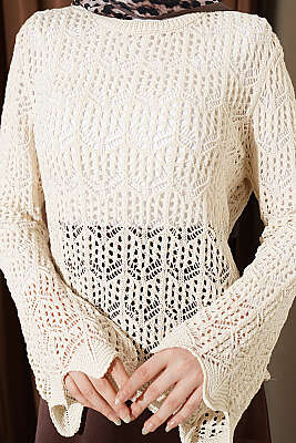 Yön Desen Ajurlu Triko Kazak Bej - Triko Kazak