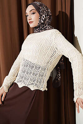 Yön Desen Ajurlu Triko Kazak Bej - SAS