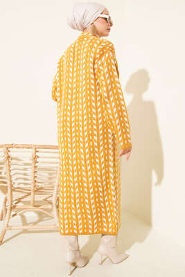 Yön Desen Triko Uzun Hırka Camel - Hırka