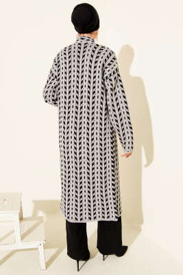 Yön Desen Triko Uzun Hırka Gri - Hırka