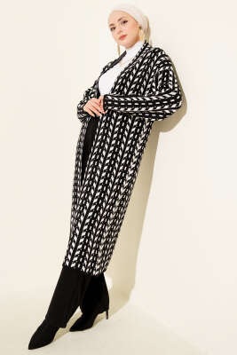 Yön Desen Triko Uzun Hırka Siyah - RAFİMİX