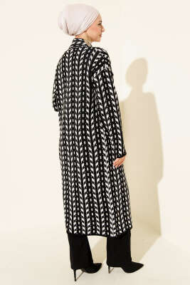 Yön Desen Triko Uzun Hırka Siyah - Hırka