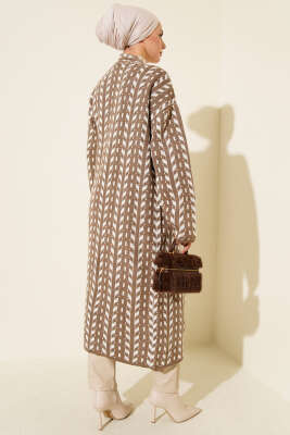 Yön Desen Triko Uzun Hırka Vizon - Hırka