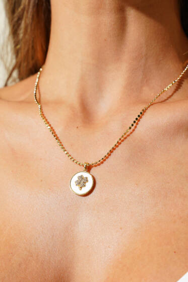 Yonca Desenli Sedefli Kolye Gold - Kolye