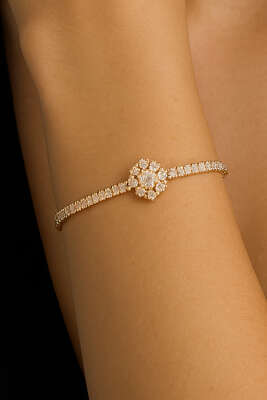 Yonca Motifli Taşlı Su Yolu Bileklik - DEMİR BİJUTERİ