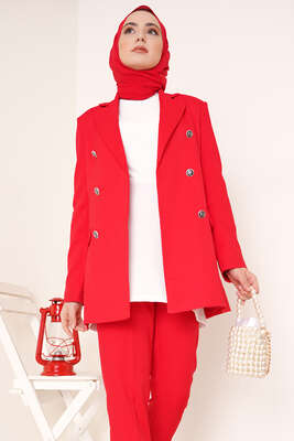 Yonca Serisi Ceket Pantolon İkili Takım Kırmızı - İKİLİ TAKIM