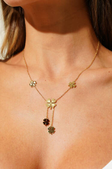 Yonca Süslemeli Kolye Gold - Kolye