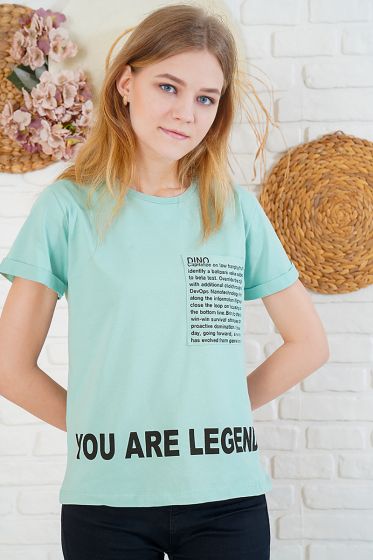 You Are Legend Yazı Baskılı Mint Yeşili Tişört - Baskılı T-shirt