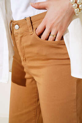 Yüksek Bel Boru Paça Pantolon Camel - 300-500 TL Ürünler