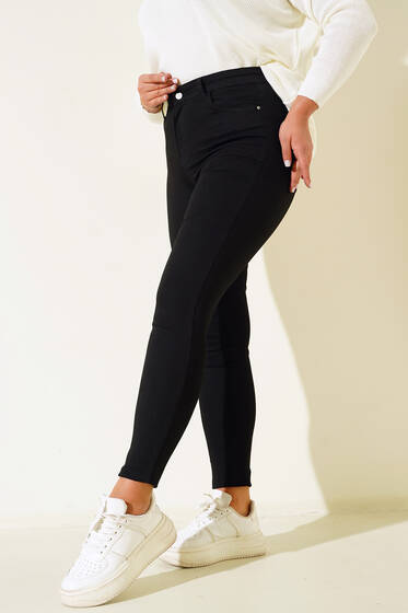 Yüksek Bel Büyük Beden Kot Pantolon Siyah - Pantolon