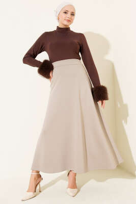 Yüksek Bel Çan Etek Bej - Etek