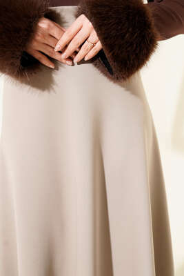 Yüksek Bel Çan Etek Bej - Etek