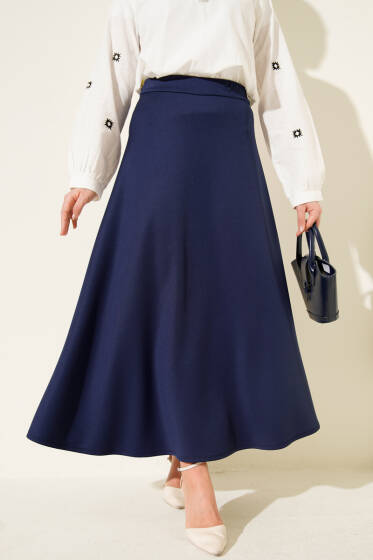 Yüksek Bel Çan Etek Lacivert - Etek