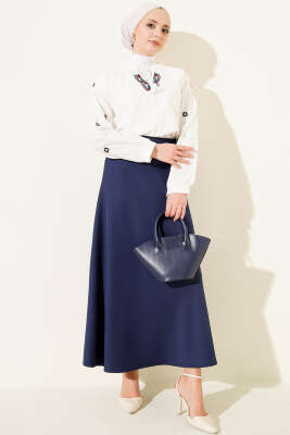 Yüksek Bel Çan Etek Lacivert - Etek