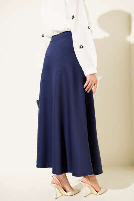 Yüksek Bel Çan Etek Lacivert - Etek