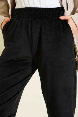 Paça Lastikli Kadife Jogger Pantolon Siyah - Pantolon