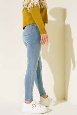 Yüksek Bel Dar Paça Jean Pantolon Açık Mavi - Kumaş Pantolon