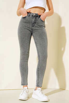 Yüksek Bel Dar Paça Kot Pantolon Kar Orta 