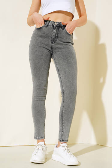 Yüksek Bel Dar Paça Kot Pantolon Kar Orta - Kadın Giyim Modelleri