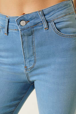 Yüksek Bel Dar Paça Pantalon Açık Mavi - Thumbnail