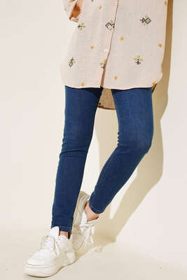 Yüksek Bel Dar Paça Pantolon Kot - Pantolon