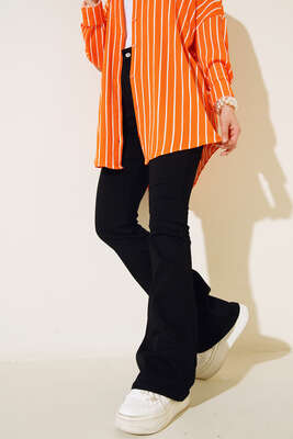 Yüksek Bel İspanyol Paça Pantolon Siyah - Pantolon