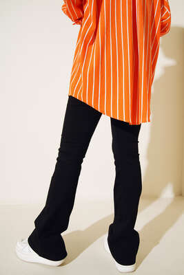 Yüksek Bel İspanyol Paça Pantolon Siyah - Pantolon