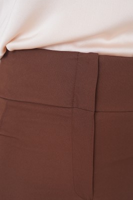 Yüksek Bel Kahve Rengi Kumaş Pantolon - Thumbnail