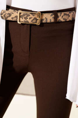 Yüksek Bel Kemerli Kahve Pantolon - Pantolon