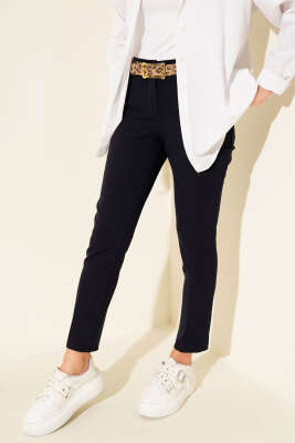 Yüksek Bel Kemerli Lacivert Pantolon - Pantolon