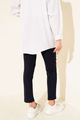 Yüksek Bel Kemerli Lacivert Pantolon - Pantolon