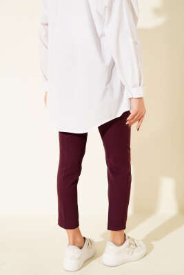 Yüksek Bel Kemerli Mor Pantolon - Pantolon