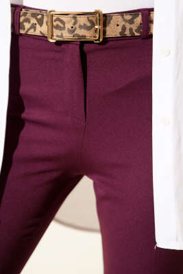 Yüksek Bel Kemerli Mor Pantolon - Pantolon