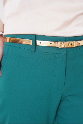Yüksek Bel Kemerli Yeşil Pantolon - Thumbnail